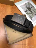 AAA Quality Burberry Black Leather Belt Palladium Plaque Buckle  
